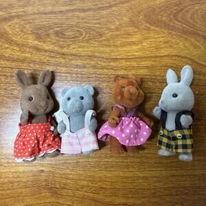 1984 Epoch Bunny & Forest Family of 4 Flocked Vintage